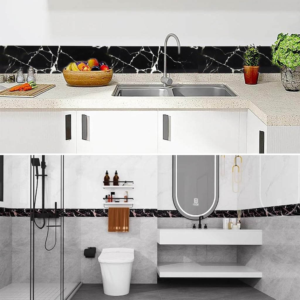 HASTHIP 4Pcs Wall Border Sticker, Black Marble Crack Pattern Self-Adhesive Baseboard Trim, Waterproof PVC Self Adhesive Wallpaper Border for Home, Bathroom, Living Room (23.5 X 3.1 Inch) HASTHIP 4Pcs Wall Border Sticker, Black Marble Crack Pattern Self-Adhesive Baseboard Trim, Waterproof PVC Self Adhesive Wallpaper Border for Home, Bathroom, Living Room (23.5 X 3.1 Inch)